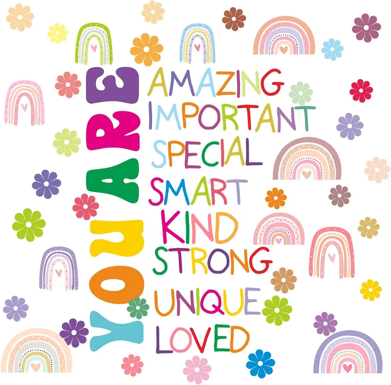 Colorful Inspirational Wall Decals You Are Quote Wall Stickers Small Flower Rainbows…