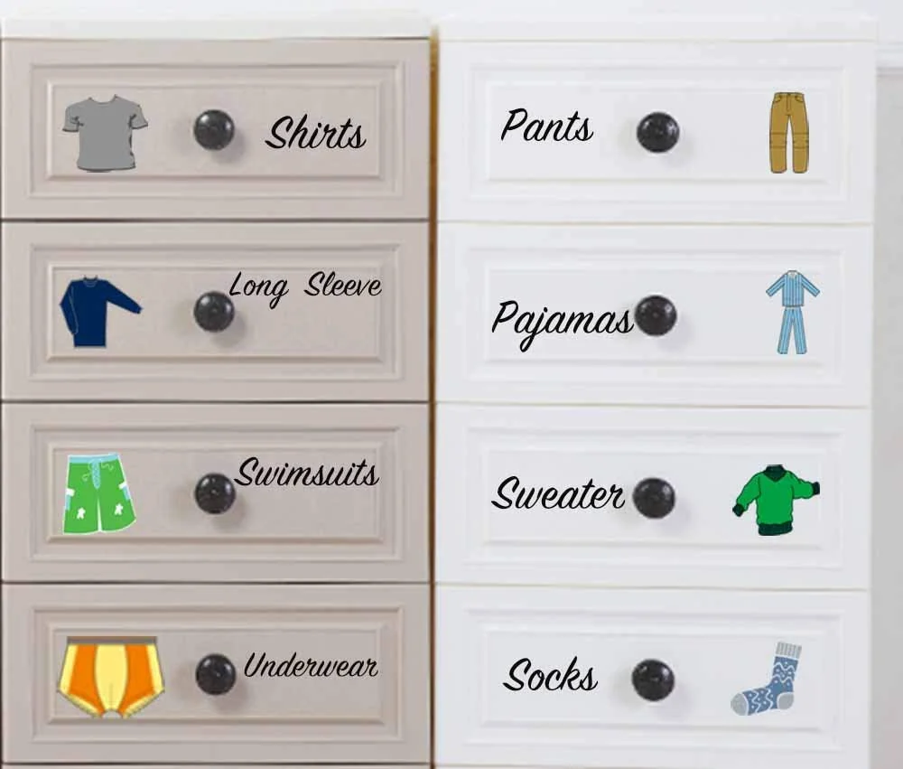 Boys Decals Dresser Clothing Labels Kids Drawer Stickers Organizing Decals