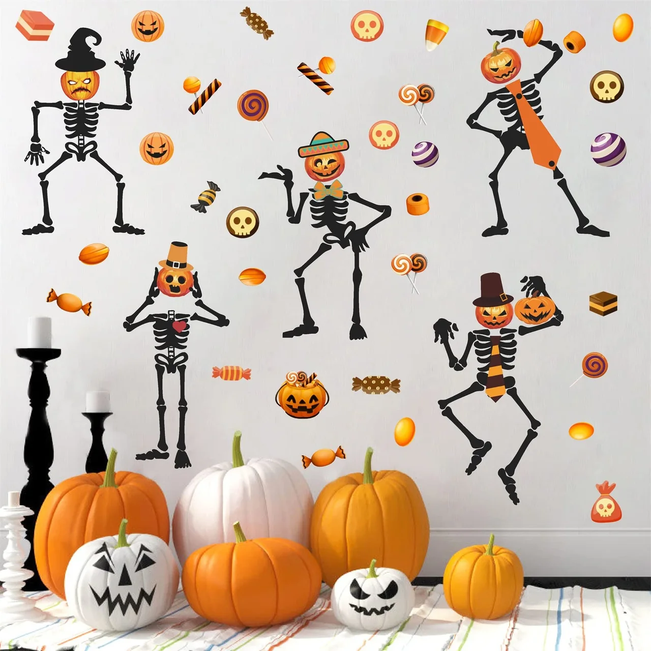 Halloween Wall Decorations Decals Gothic Skeleton Ghosts Pumpkin Art Decals