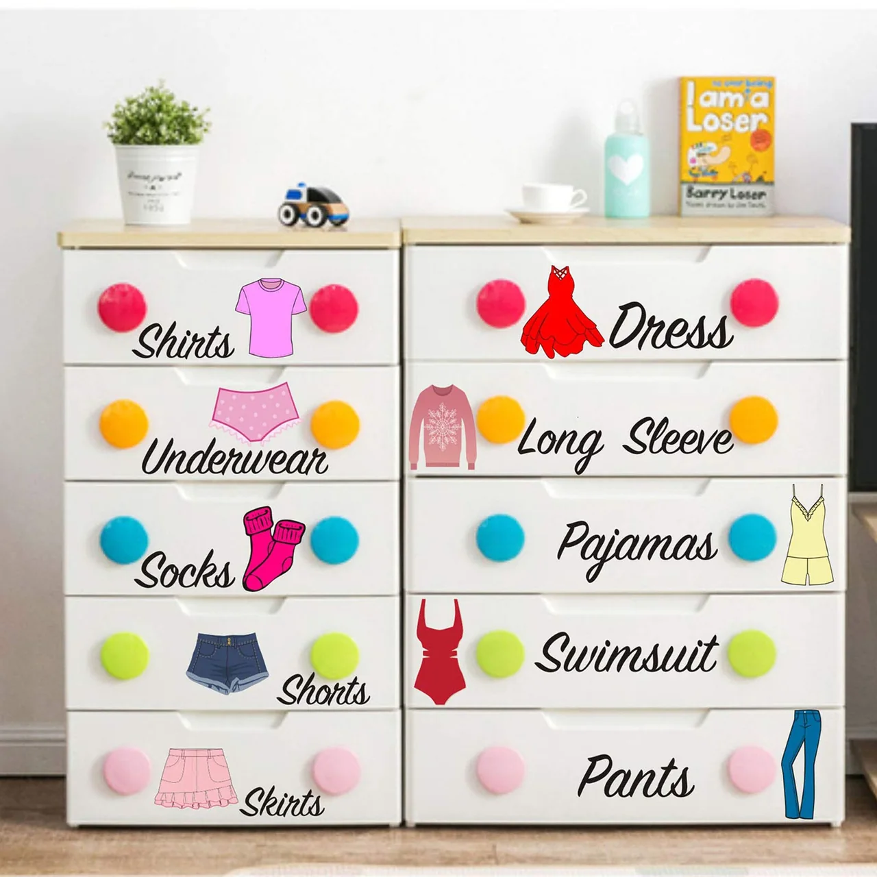 Dresser Clothing Decals Labels Girl Bedroom Decor Drawer Organizing Sticker